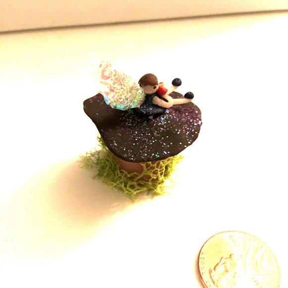 Mini Fairy Shroomie Magical Mushroom and Tiny Fairy Holding Flowers with Moss - Picture 7 of 7